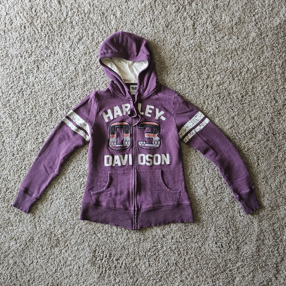 Harley-Davidson Purple Embroidered Hooded Sweatshirt Sz. M
